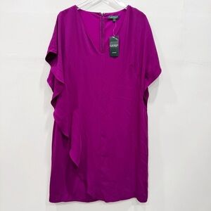 Lauren Ralph Lauren Ruffle Overlay Vivid Violet Dress Size 16 Flowy